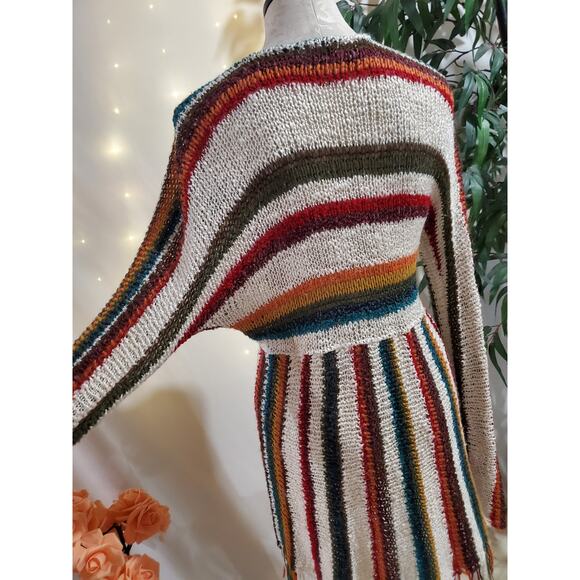 Boston Proper Wool Blend Fringe Stripe Long Cardigan Sweater Womens Size XS Boho - Picture 6 of 11